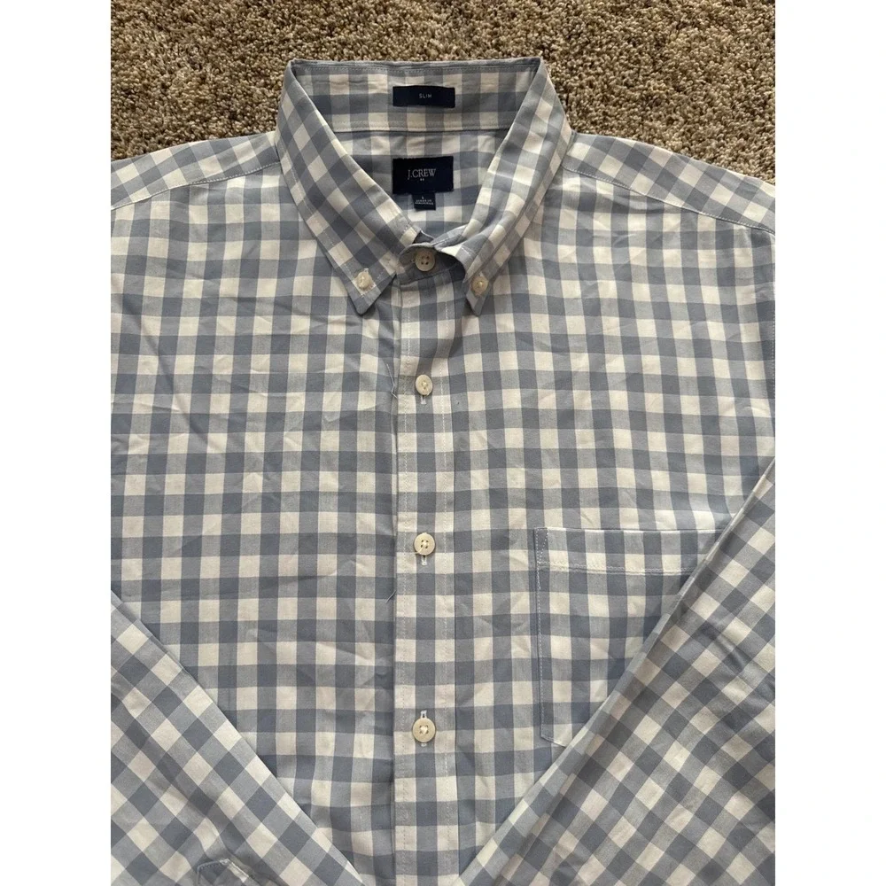 J Crew Slim Fit Blue White Gingham‎ Check Button Down Shirt Men's Size Large